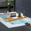 Bathtub Caddy Tray Crafted Bamboo Bath Tray Table Extendable Reading Rack Tablet Phone Holder